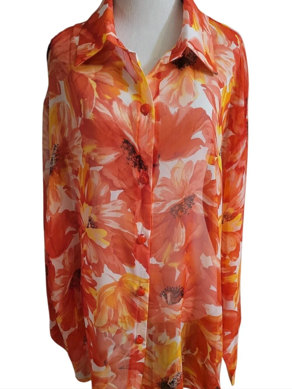Susan Graver Semi-Sheer Button Down Blouse Size 2X - Picture 2 of 8